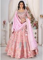 Jacquard Pink Bridal Wear Embroidery Work Ready To Wear Lehenga Choli